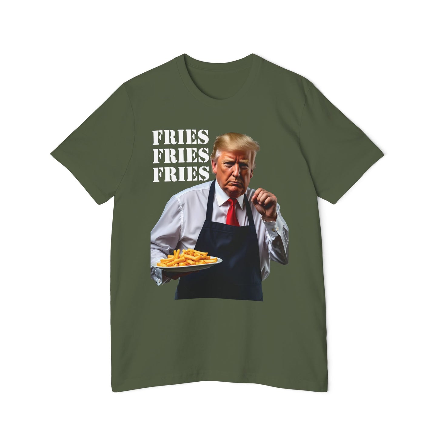 FRIES FRIES FRIES Fist Pump Trump 2024 Graphic Fight Fight Fight Funny Fast Food Meme Unisex Made in USA T-Shirt