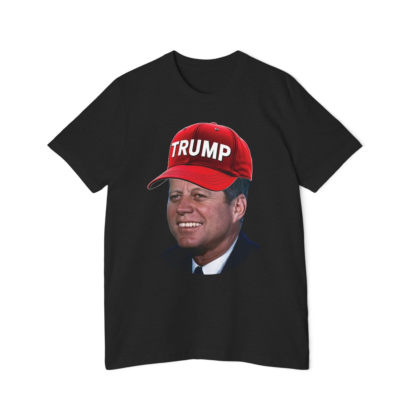 JFK Wearing Trump Hat Funny John F Kennedy Meme Graphic Unisex 100% Cotton Made in USA T-Shirt for Trump 2024 Supporters