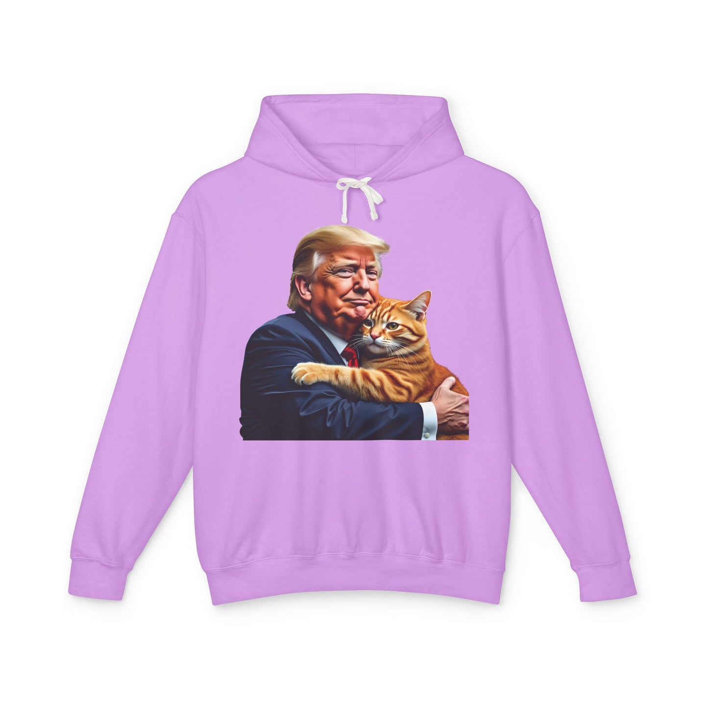 Donald Trump Holding Cat They're Eating the Cats Trump 2024 Funny Graphic Unisex 100% Cotton Hoodie (Lightweight)