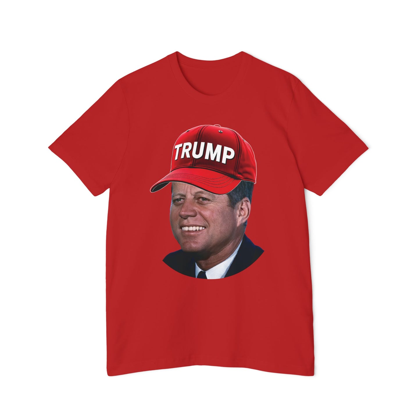 JFK Wearing Trump Hat Funny John F Kennedy Meme Graphic Unisex 100% Cotton Made in USA T-Shirt for Trump 2024 Supporters