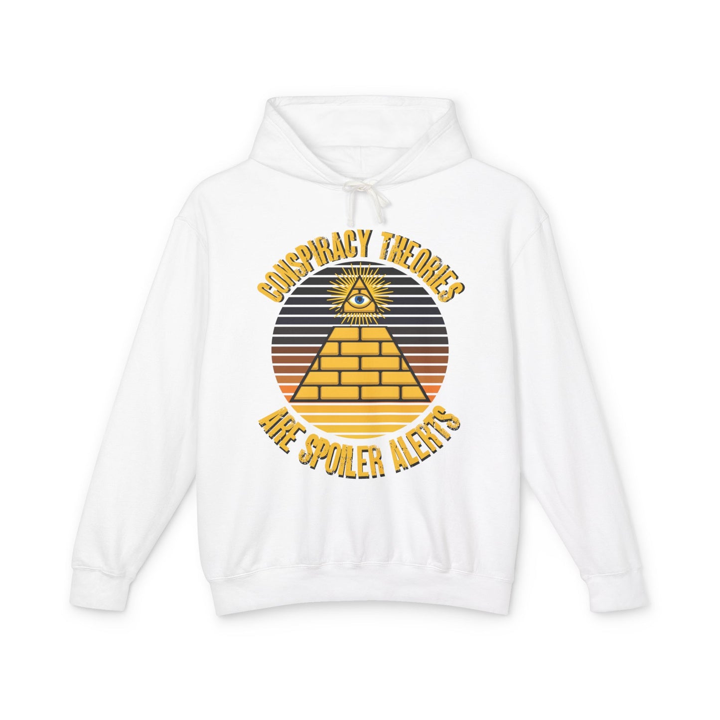 Conspiracy Theories Are Spoiler Alerts Hooded Sweatshirt Funny Conspiracy Realist Pyramid Illuminati Graphic Unisex 100% Cotton Hoodie (Lightweight) Gifts for Conspiracy Theorists