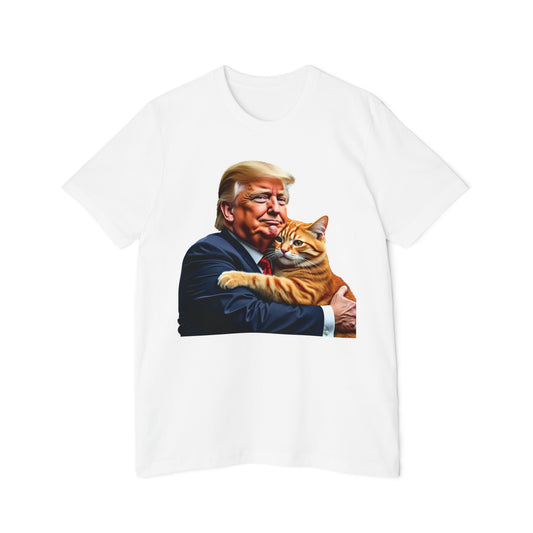 Donald Trump Holding Cat They're Eating the Cats Trump 2024 Funny Graphic Unisex 100% Cotton Made in USA T-Shirt