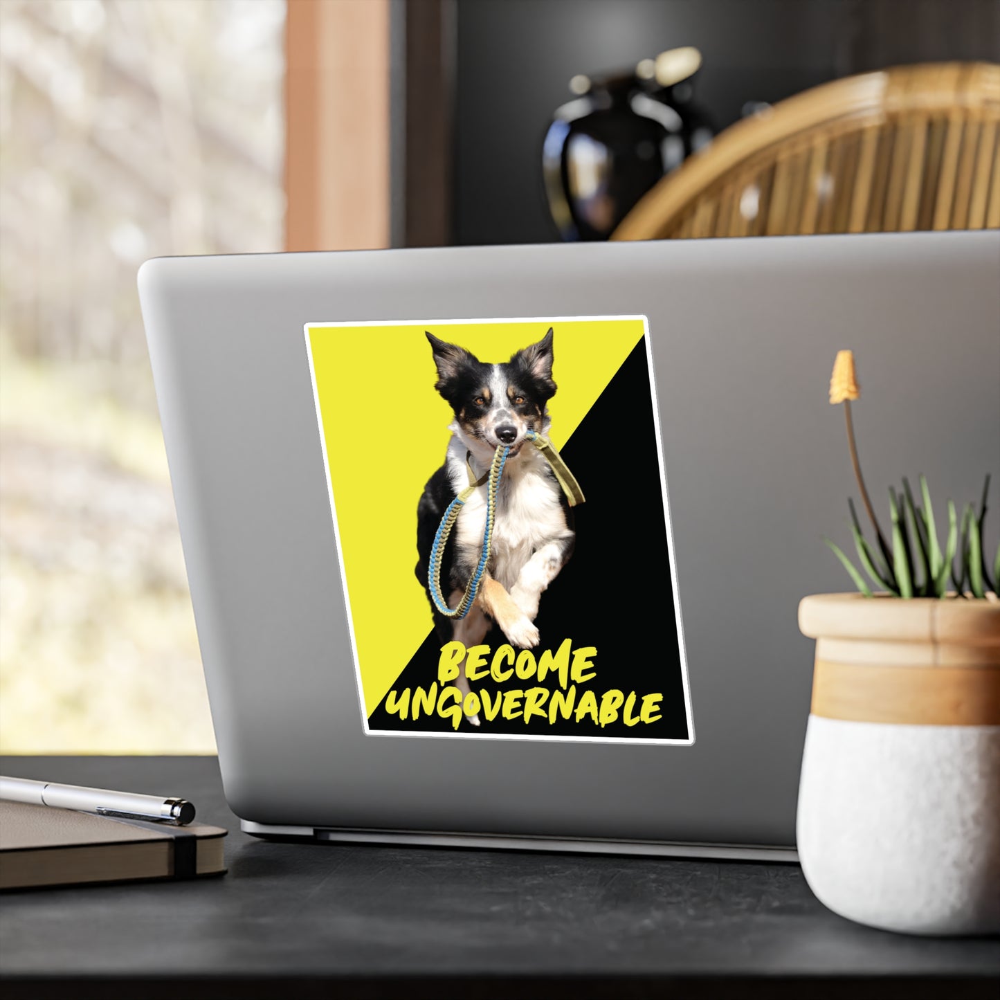 Become Ungovernable Sticker Dog Voluntaryist Ancap Flag Graphic Anarchocapitalist Anarchist Libertarian Stickers (Vinyl)