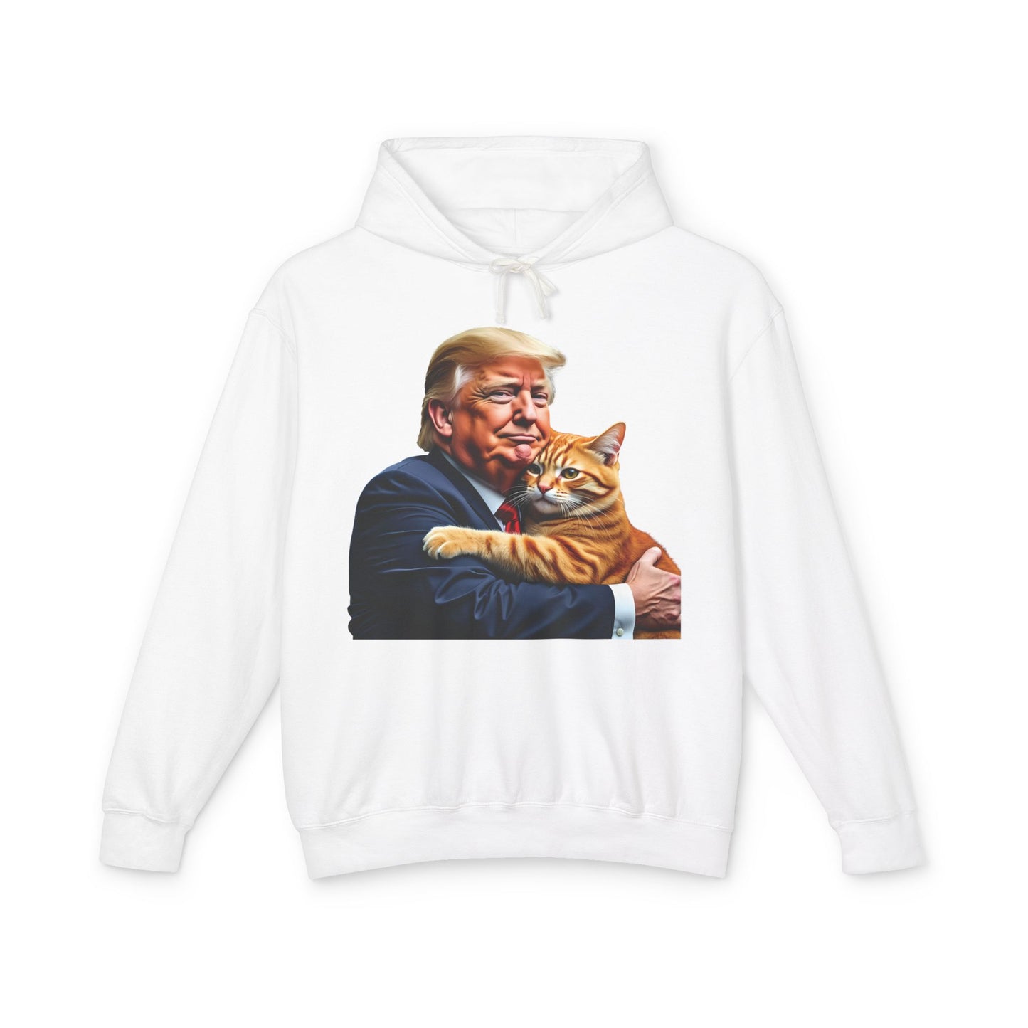 Donald Trump Holding Cat They're Eating the Cats Trump 2024 Funny Graphic Unisex 100% Cotton Hoodie (Lightweight)