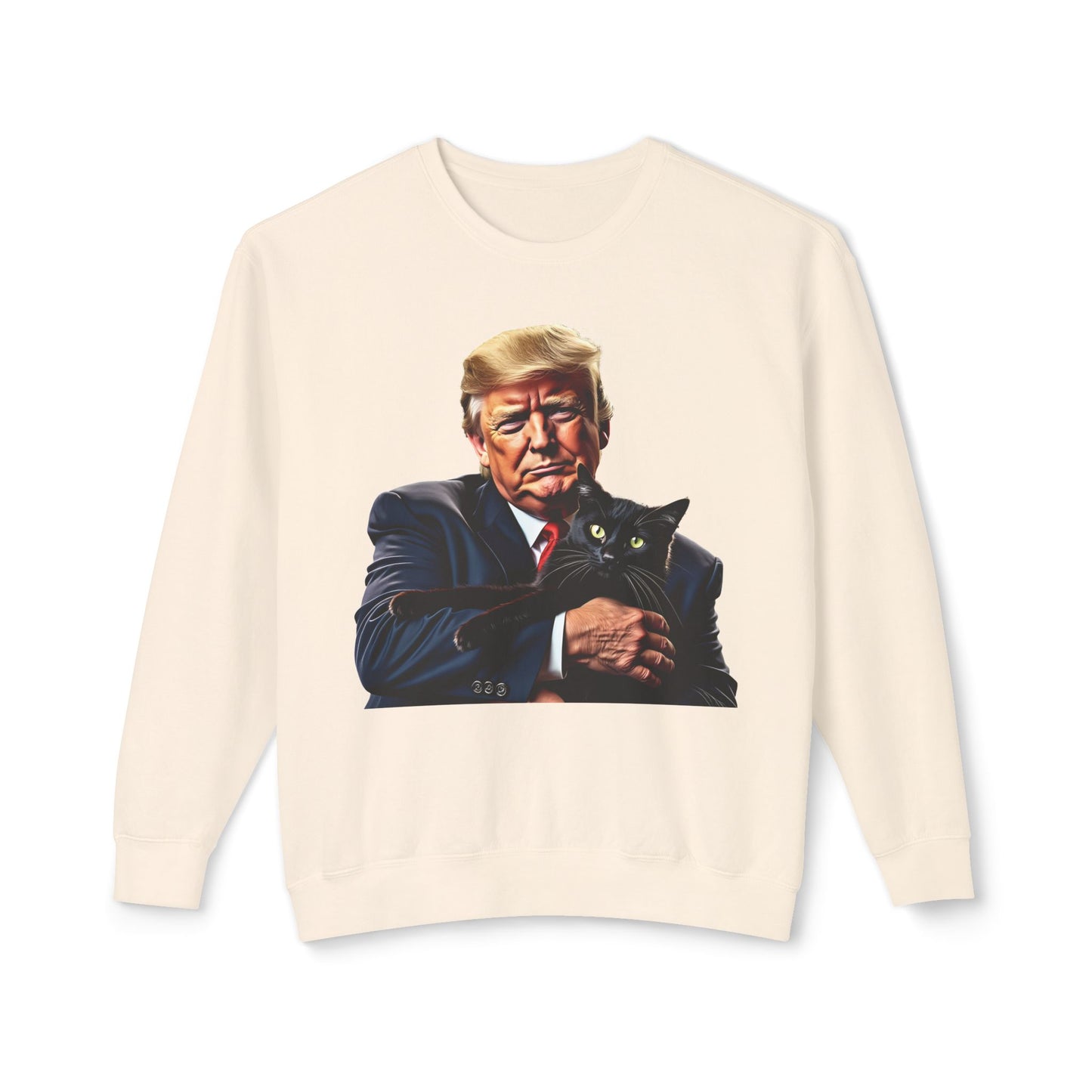 Donald Trump Holding Cat They're Eating the Cats Trump 2024 Funny Graphic Unisex 100% Cotton Sweatshirt (Lightweight)