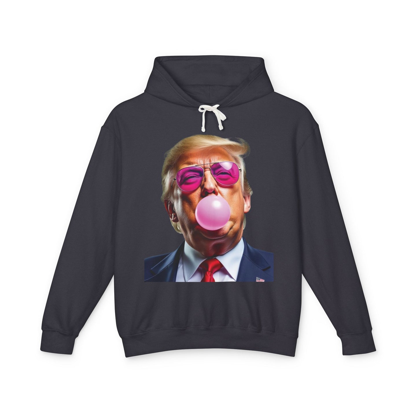 Donald Trump Blowing Bubble Gum Pink Sunglasses Funny Graphic Unisex 100% Cotton Hoodie (Lightweight)