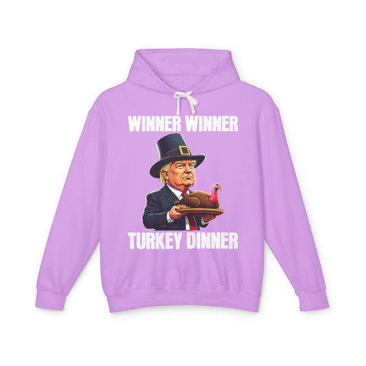 Trump Winner Winner Turkey Dinner Thanksgiving 2024 Pilgrim Hat Funny Graphic Unisex 100% Cotton Hoodie (Lightweight)