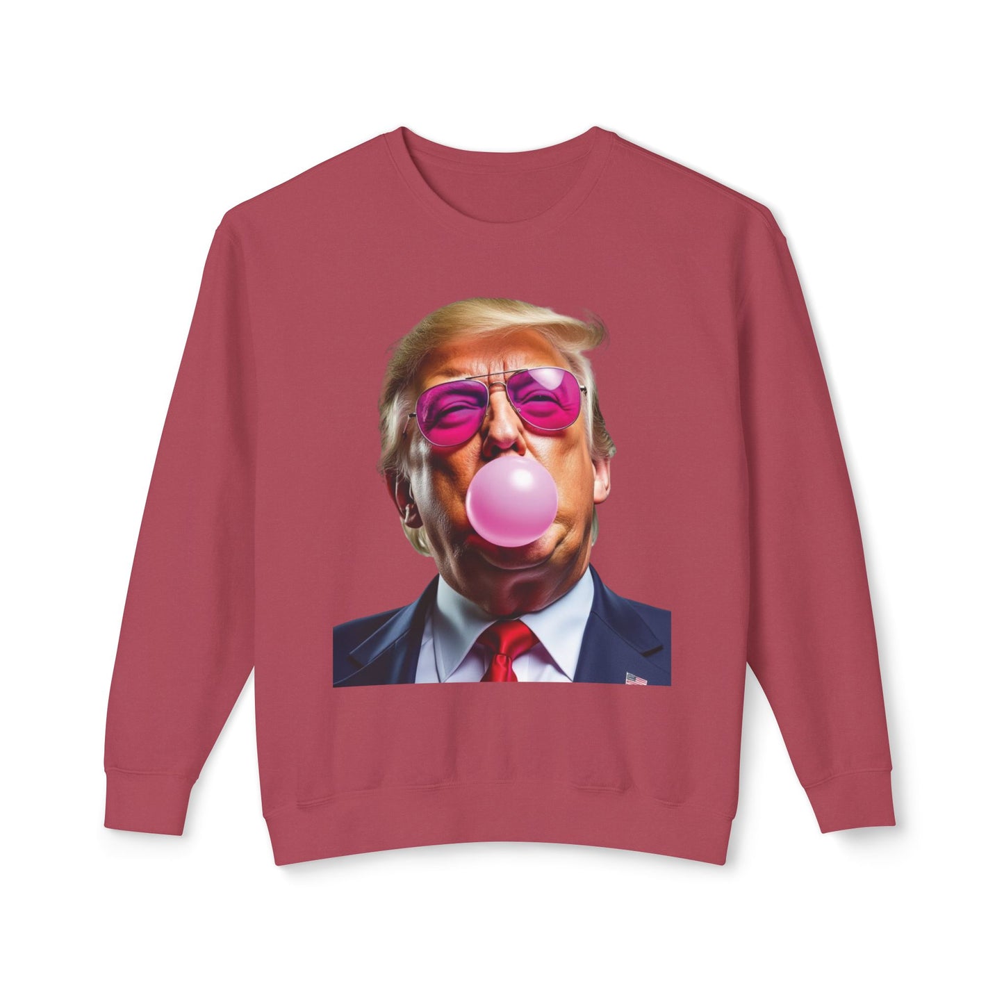 Donald Trump Blowing Bubble Gum Pink Sunglasses Funny Graphic Unisex 100% Cotton Sweatshirt (Lightweight)