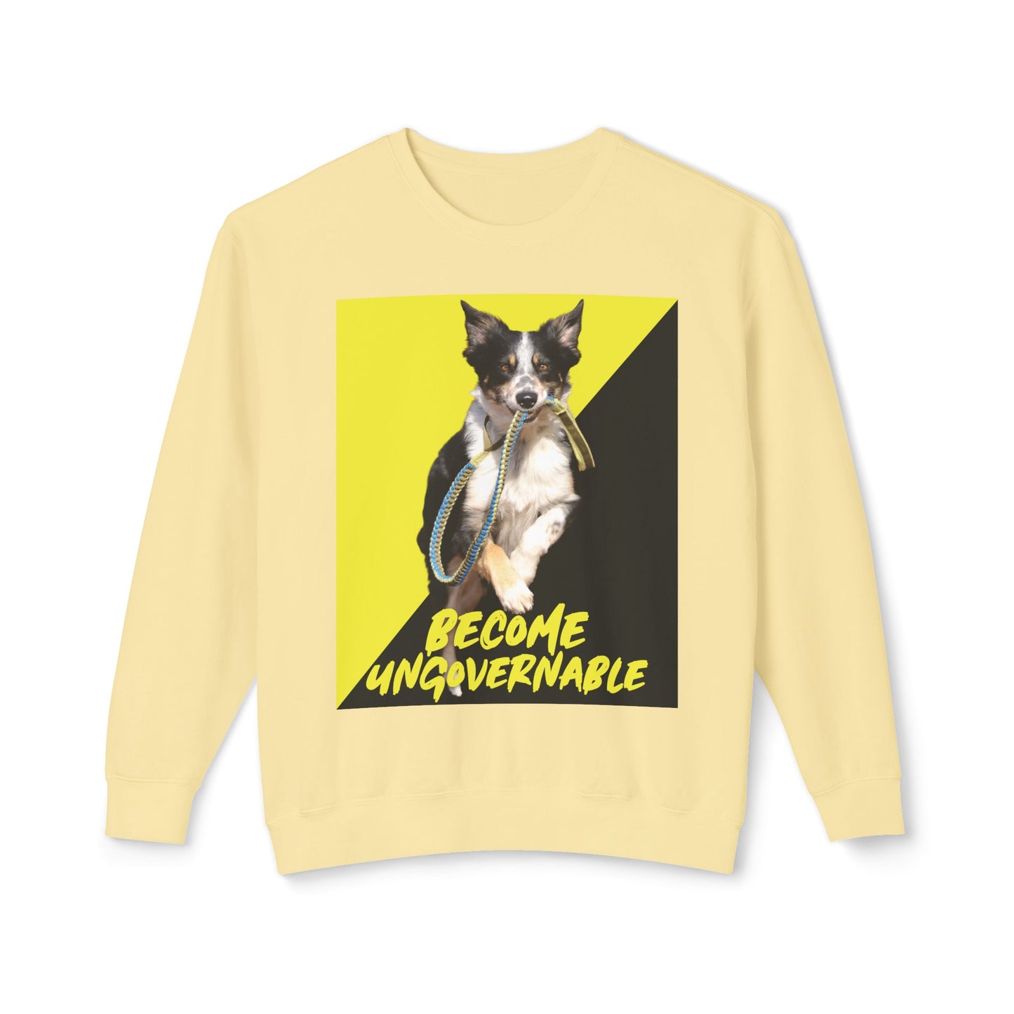 Become Ungovernable Sweater Dog Voluntaryist Ancap Flag Graphic Anarchocapitalist Anarchist Libertarian Unisex 100% Cotton Sweatshirt (Lightweight)