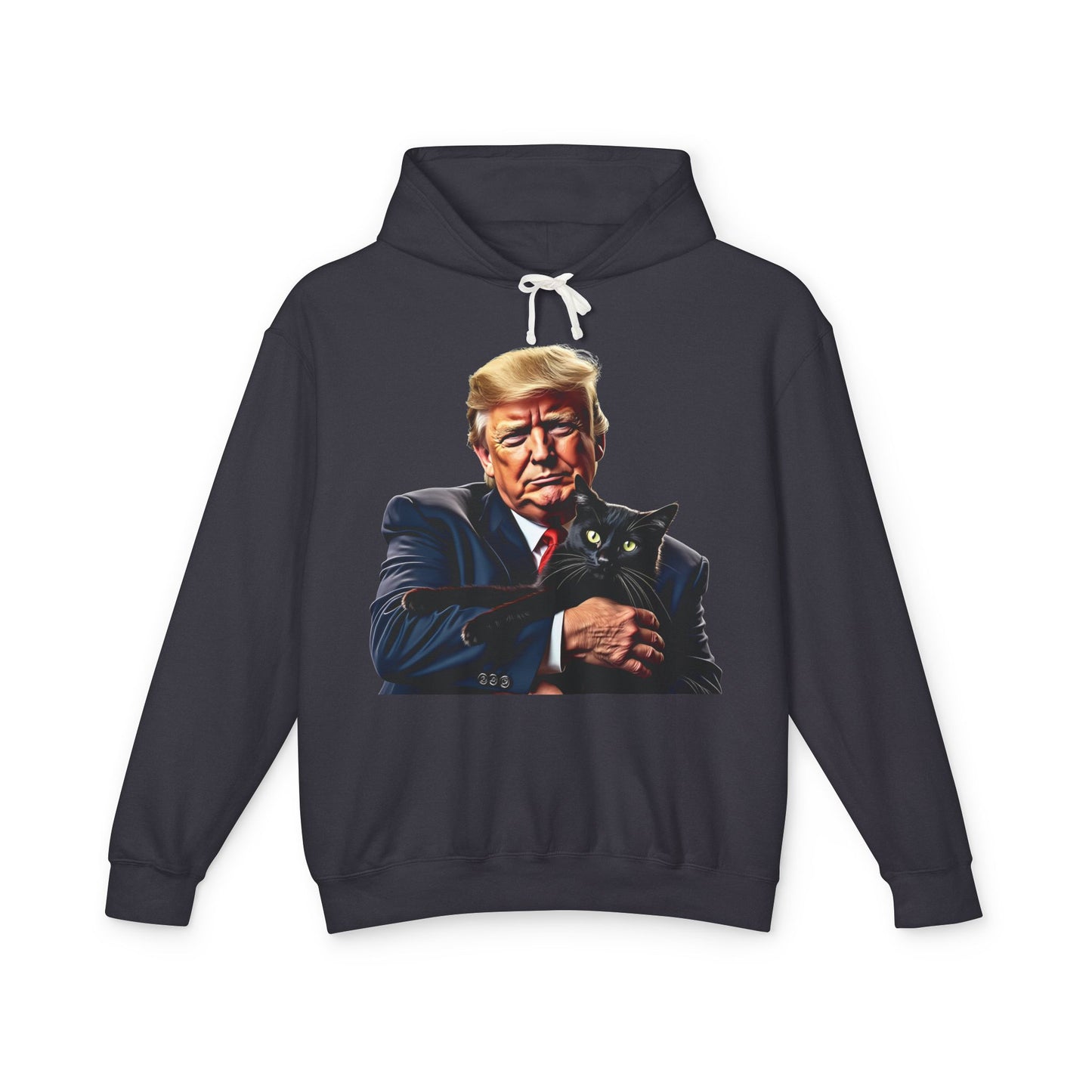 Donald Trump Holding Cat They're Eating the Cats Trump 2024 Funny Graphic Unisex 100% Cotton Hoodie (Lightweight)