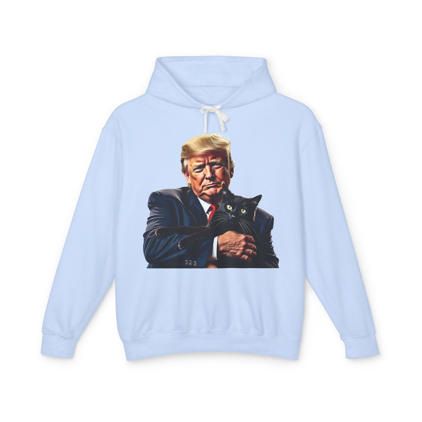 Donald Trump Holding Cat They're Eating the Cats Trump 2024 Funny Graphic Unisex 100% Cotton Hoodie (Lightweight)