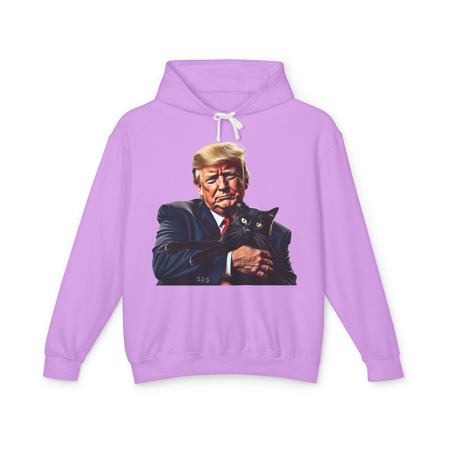 Donald Trump Holding Cat They're Eating the Cats Trump 2024 Funny Graphic Unisex 100% Cotton Hoodie (Lightweight)