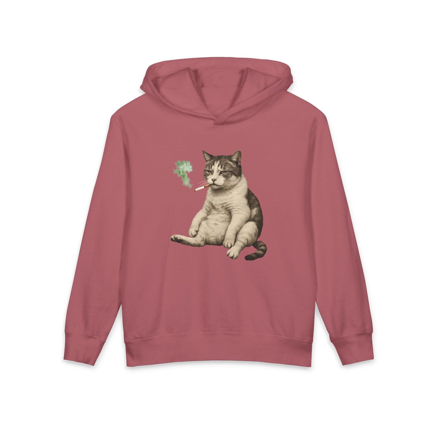 Chunky Cat Smoking Cigarette Gen Z Meme Graphic Kids Hooded Sweatshirt Comfort Colors 1467Y Hoodie