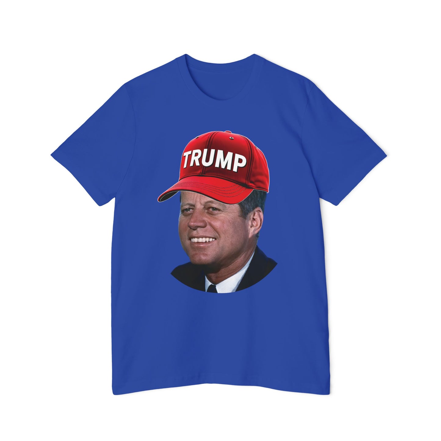 JFK Wearing Trump Hat Funny John F Kennedy Meme Graphic Unisex 100% Cotton Made in USA T-Shirt for Trump 2024 Supporters