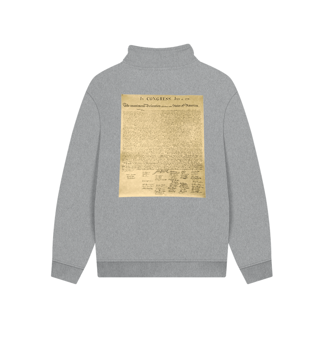 Athletic Grey Declaration of Independence Graphic Unisex 100% Organic Cotton Quarter Zip Sweatshirt (Design on Back)