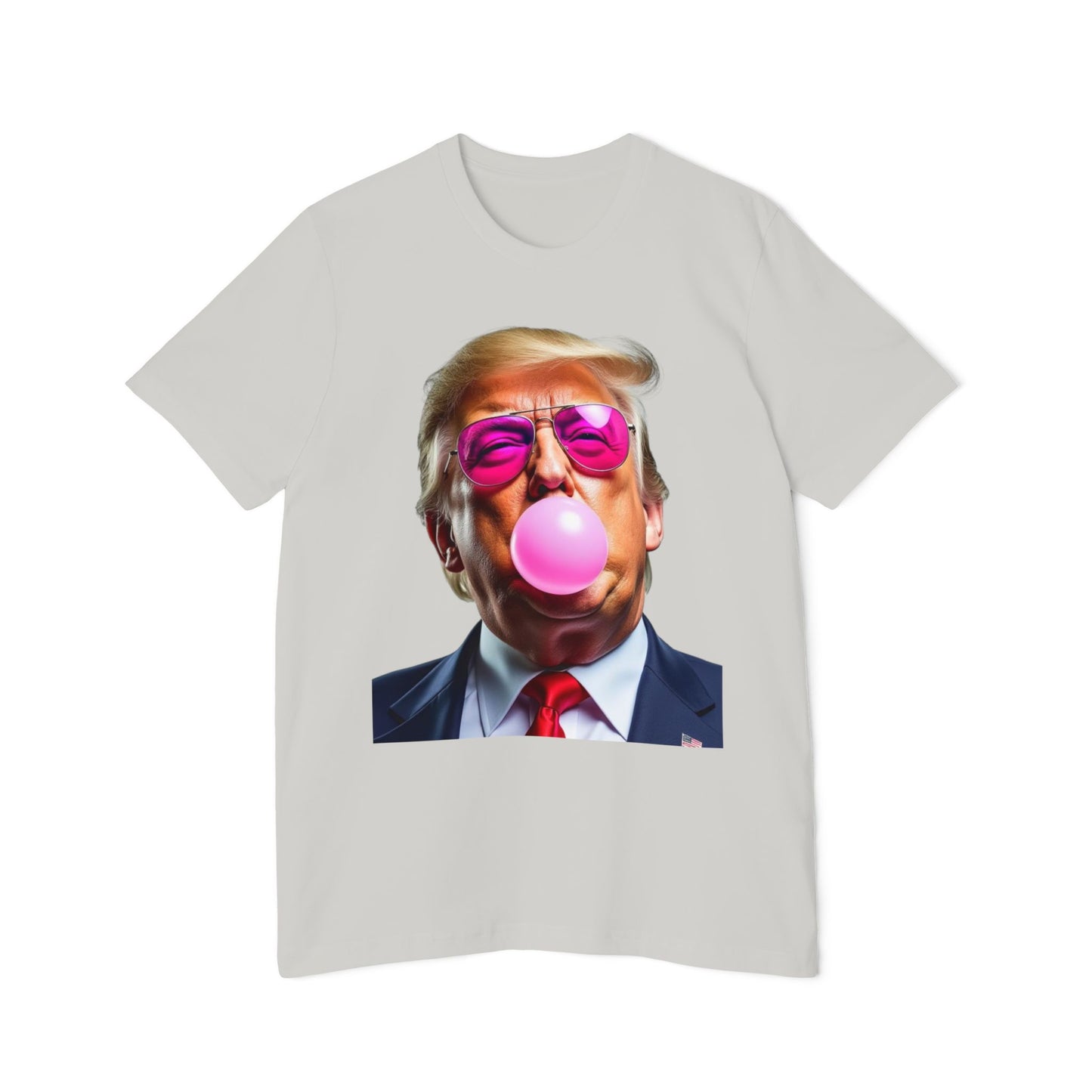 Donald Trump Blowing Bubble Gum Pink Sunglasses Funny Graphic Unisex 100% Cotton Made in USA T-Shirt