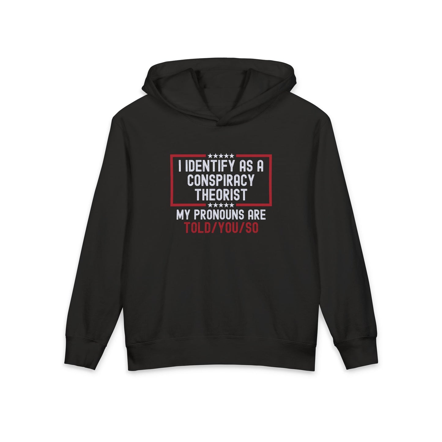 I Identify as a Conspiracy Theorist My Pronouns Are Told/You/So Funny Meme Kids Hooded Sweatshirt Comfort Colors 1467Y Hoodie