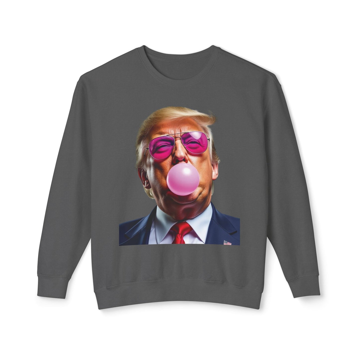 Donald Trump Blowing Bubble Gum Pink Sunglasses Funny Graphic Unisex 100% Cotton Sweatshirt (Lightweight)