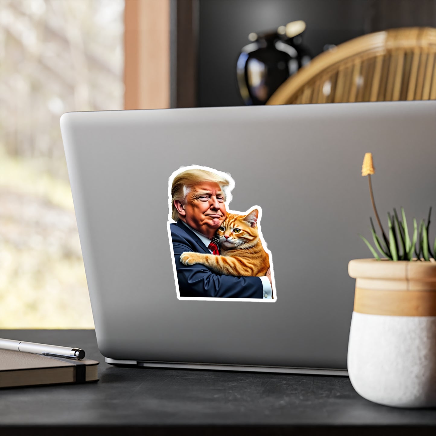 Donald Trump Holding Orange Cat Sticker They're Eating the Cats Trump 2024 Funny Graphic (Vinyl)