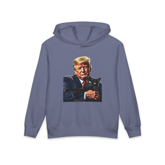 Donald Trump Holding Black Cat Meme Graphic Kids Hooded Sweatshirt Comfort Colors 1467Y Hoodie