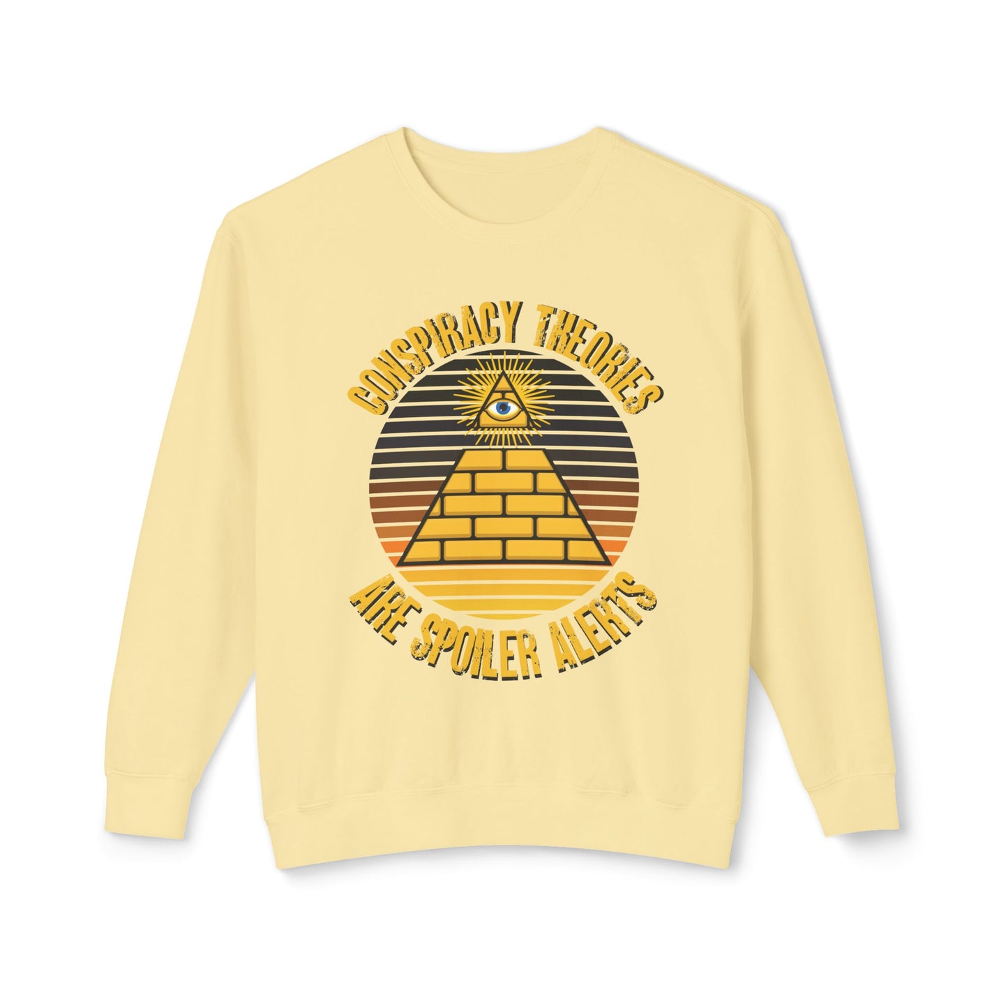 Conspiracy Theories Are Spoiler Alerts Sweater Funny Conspiracy Realist Pyramid Illuminati Graphic Unisex 100% Cotton Sweatshirt (Lightweight) Funny Gifts for Conspiracy Theorists