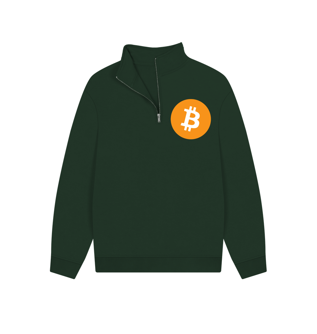 Evergreen Bitcoin Logo BTC Unisex 100% Organic Cotton Quarter Zip Sweatshirt