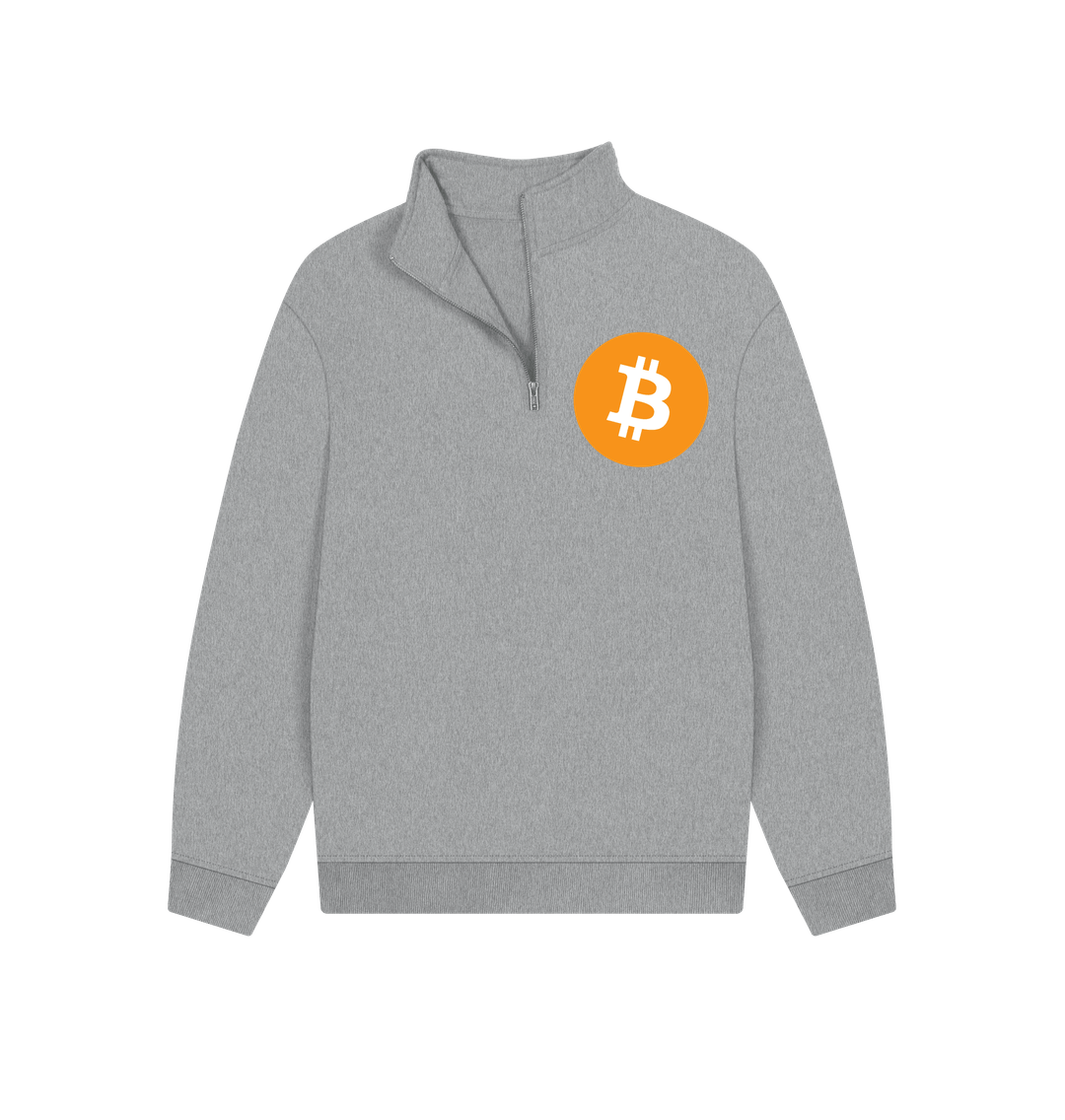 Athletic Grey Bitcoin Logo BTC Unisex 100% Organic Cotton Quarter Zip Sweatshirt