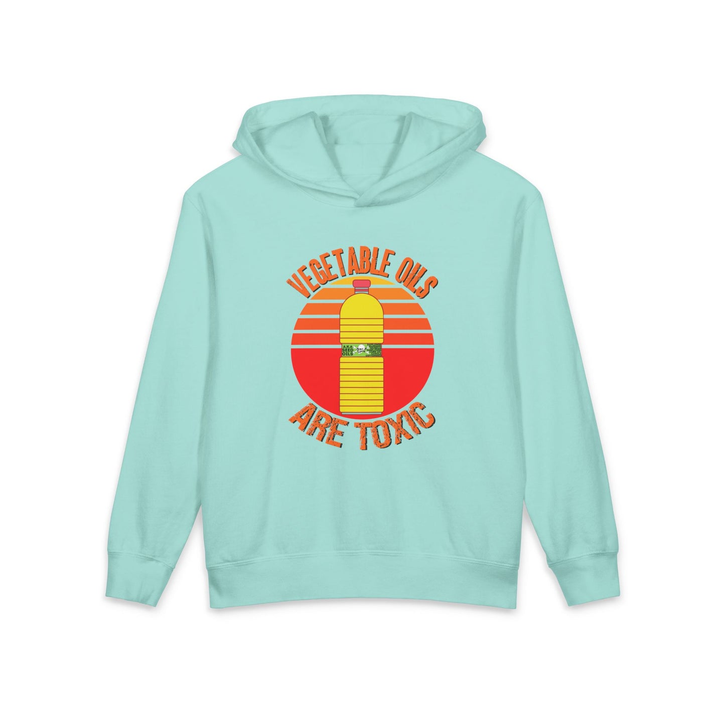 Vegetable Oils Are Toxic Seed Oils Bottle Meme Graphic Kids Hooded Sweatshirt Comfort Colors 1467Y Hoodie
