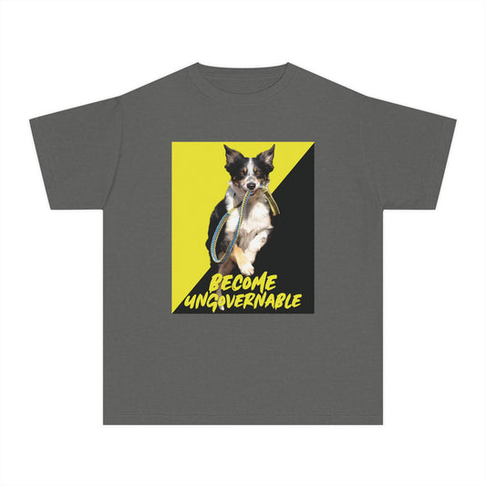 Become Ungovernable Dog Leash Ancap Libertarian Meme Graphic Kids T-Shirt Comfort Colors 9018
