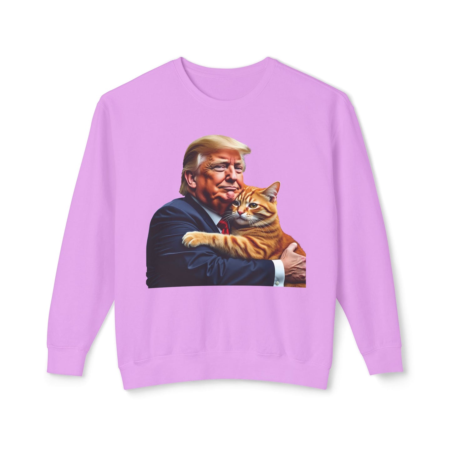 Donald Trump Holding Cat They're Eating the Cats Trump 2024 Funny Graphic Unisex 100% Cotton Sweatshirt (Lightweight)