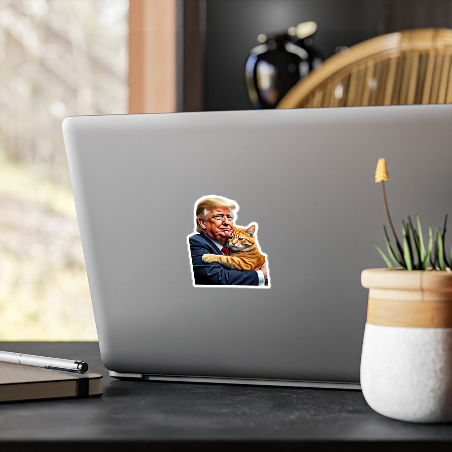 Donald Trump Holding Orange Cat Sticker They're Eating the Cats Trump 2024 Funny Graphic (Vinyl)