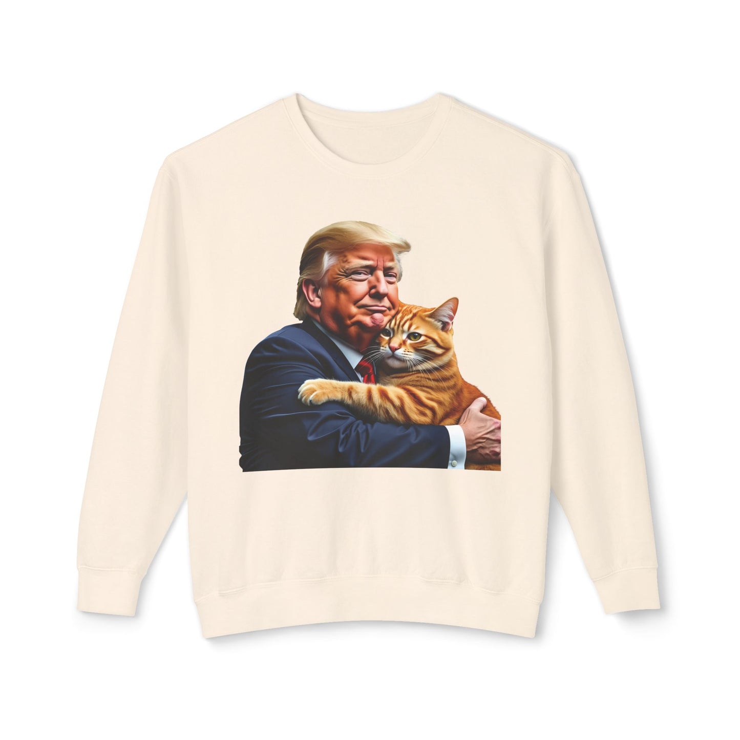 Donald Trump Holding Cat They're Eating the Cats Trump 2024 Funny Graphic Unisex 100% Cotton Sweatshirt (Lightweight)