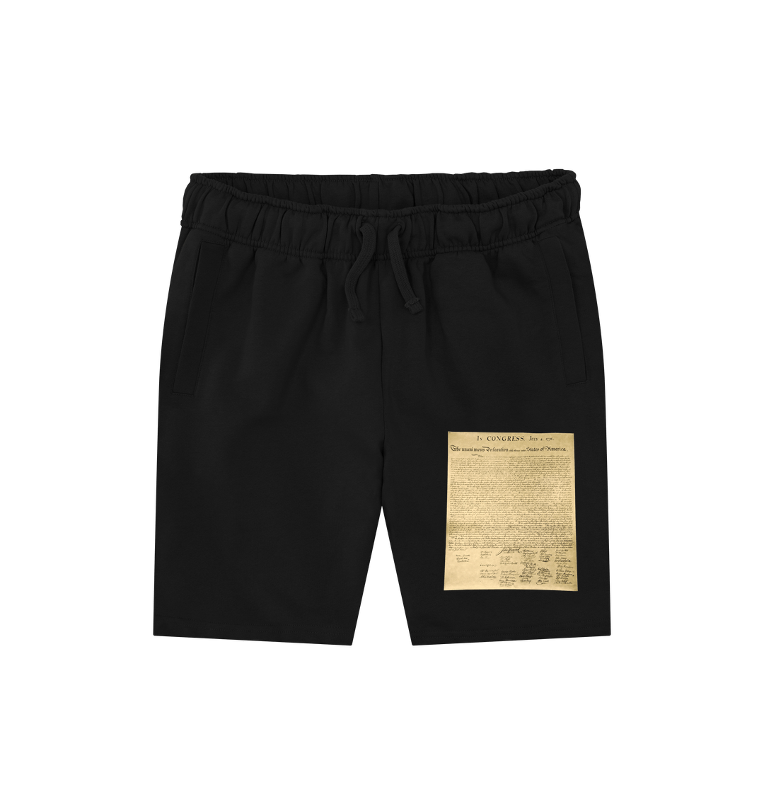 Black 100% Organic Cotton Declaration of Independence Shorts for Limited Government Conservative Libertarians