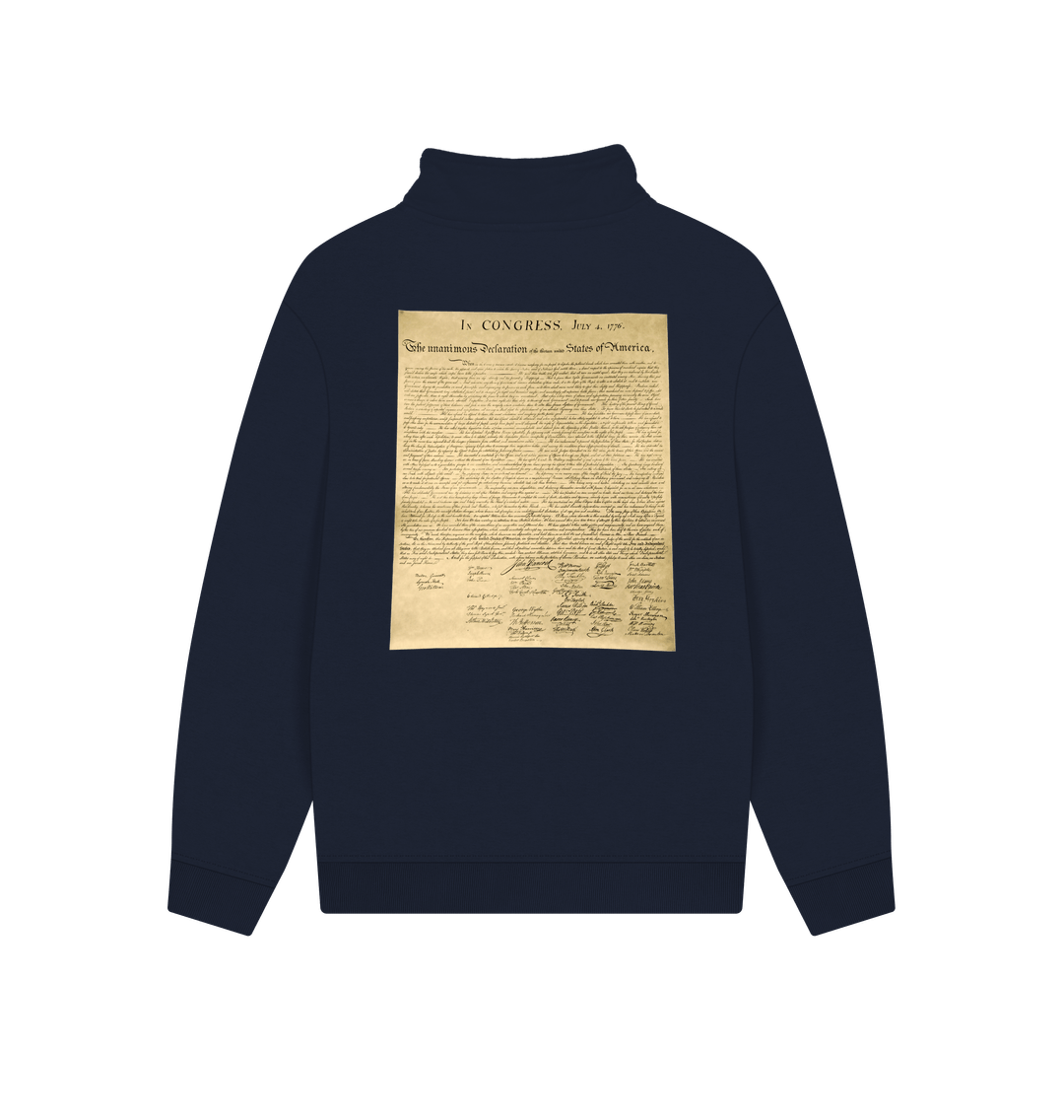 Navy Declaration of Independence Graphic Unisex 100% Organic Cotton Quarter Zip Sweatshirt (Design on Back)