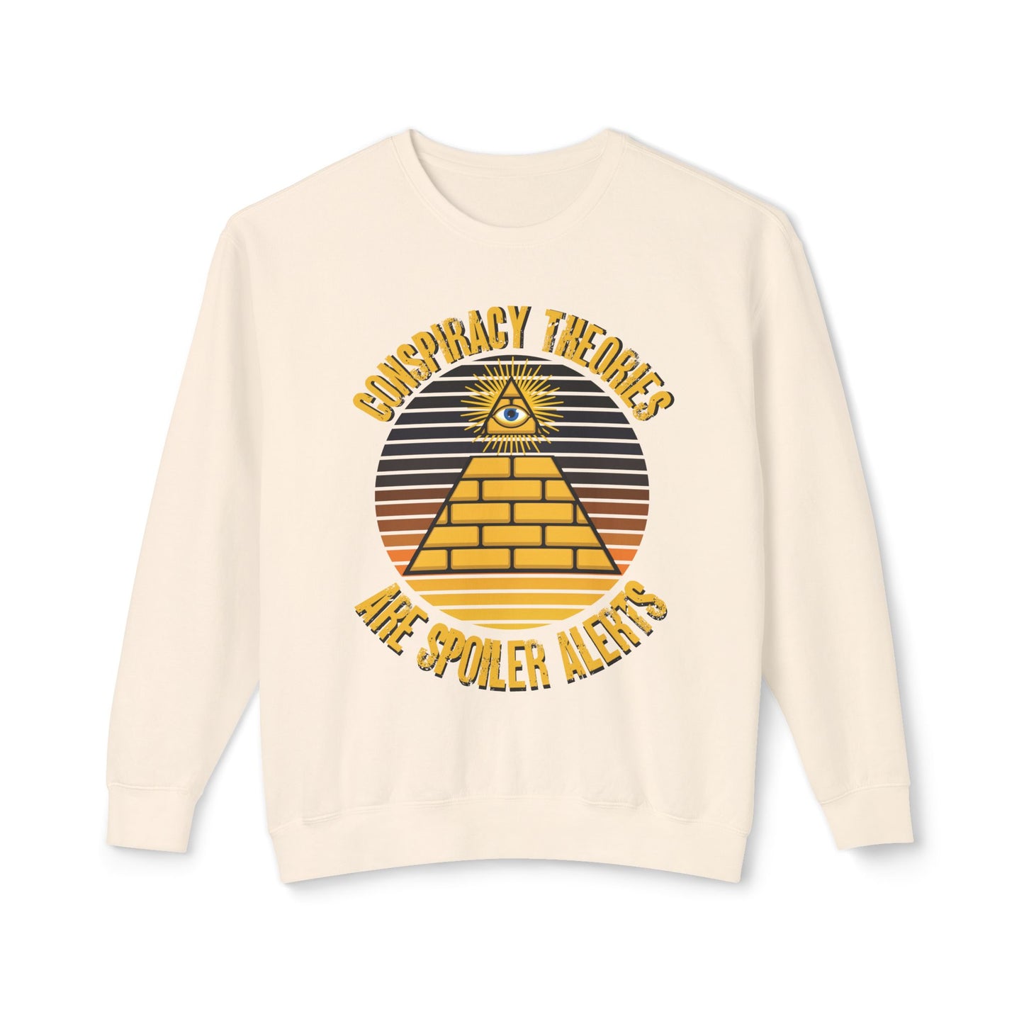 Conspiracy Theories Are Spoiler Alerts Sweater Funny Conspiracy Realist Pyramid Illuminati Graphic Unisex 100% Cotton Sweatshirt (Lightweight) Funny Gifts for Conspiracy Theorists