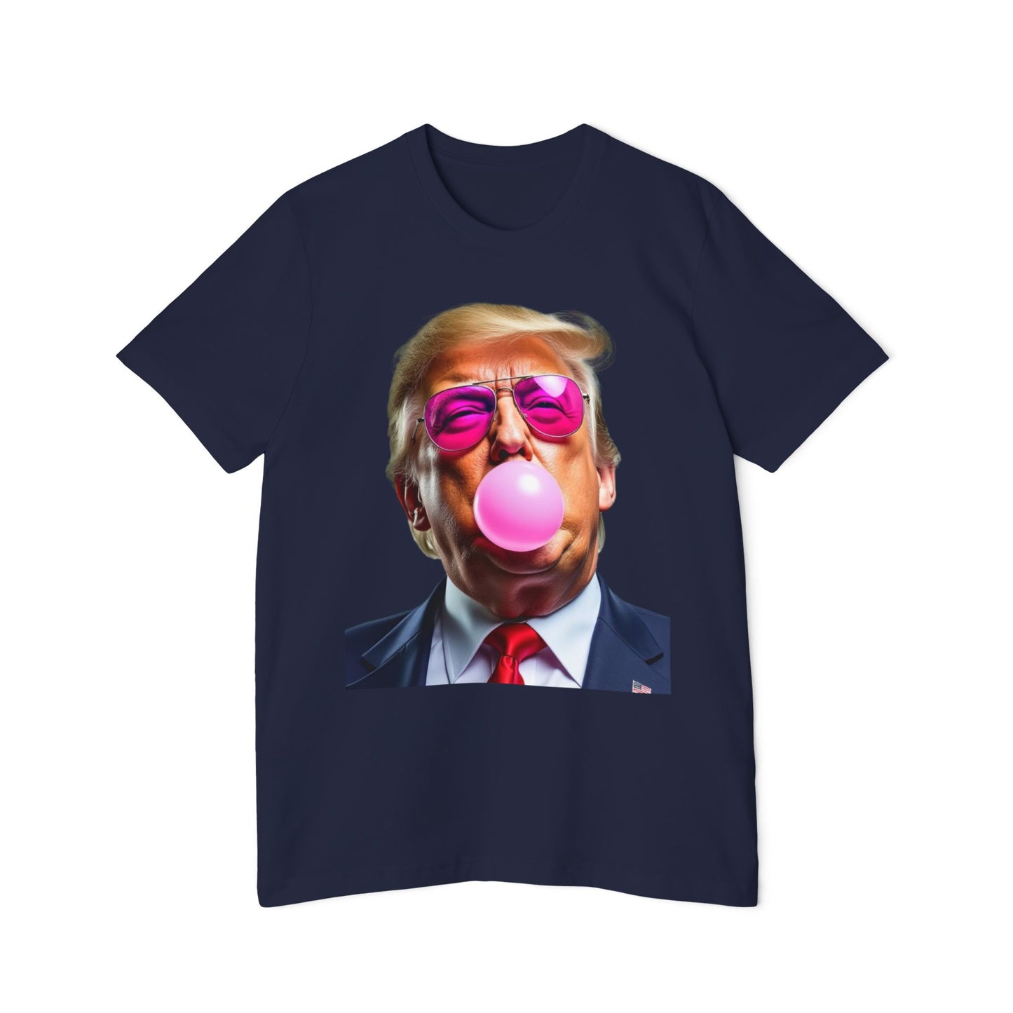 Donald Trump Blowing Bubble Gum Pink Sunglasses Funny Graphic Unisex 100% Cotton Made in USA T-Shirt