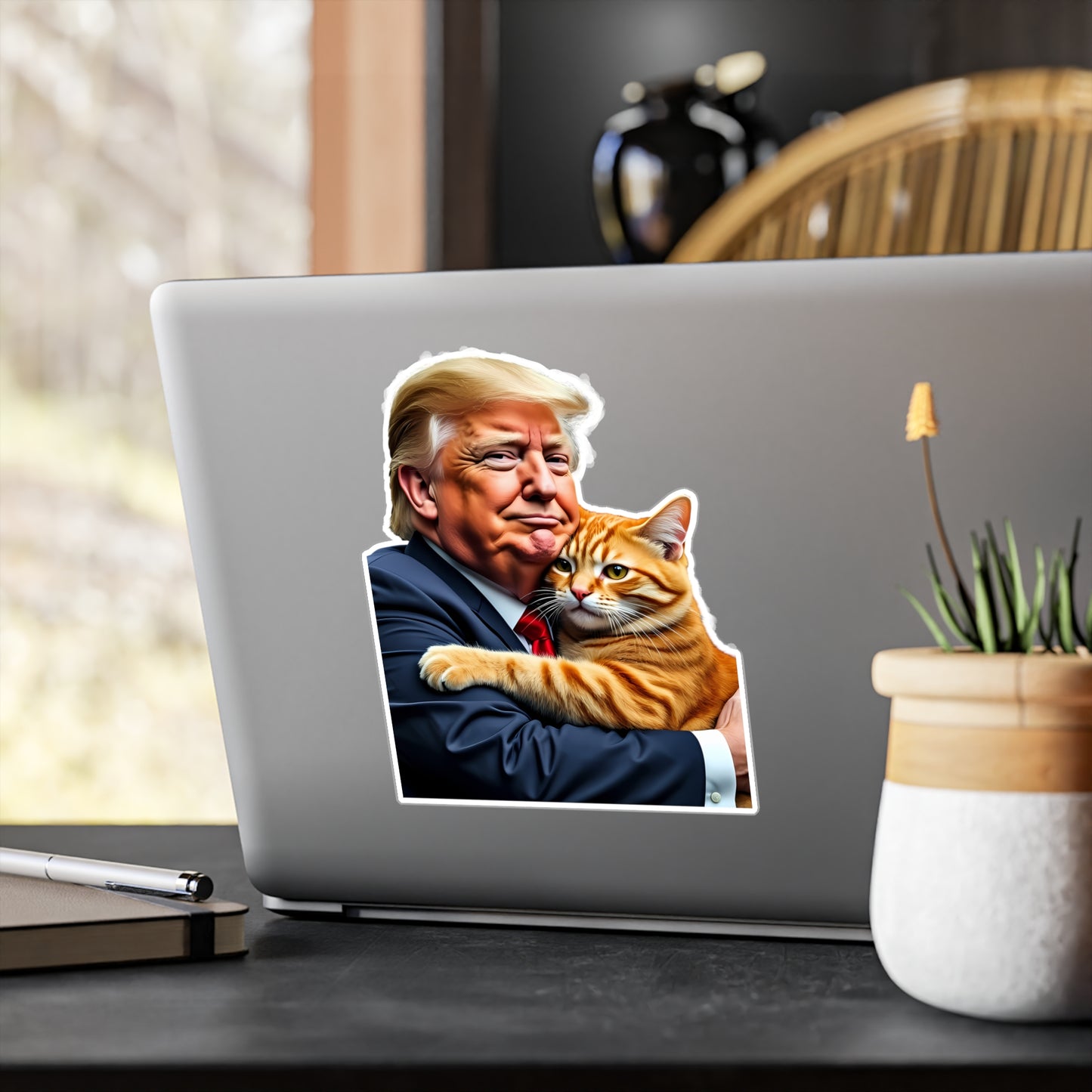 Donald Trump Holding Orange Cat Sticker They're Eating the Cats Trump 2024 Funny Graphic (Vinyl)