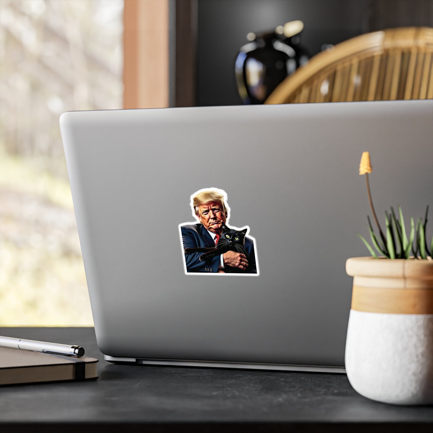 Donald Trump Holding Black Cat Sticker They're Eating the Cats Trump 2024 Funny Graphic (Vinyl)