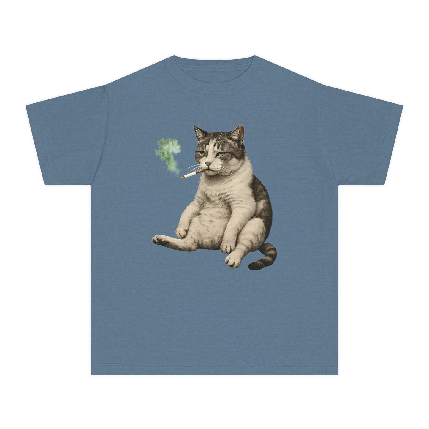 Chunky Cat Smoking Cigarette Gen Z Meme Graphic Kids T-Shirt Comfort Colors 9018