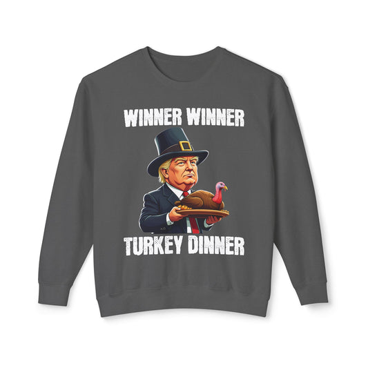 Trump Winner Winner Turkey Dinner Thanksgiving 2024 Pilgrim Hat Funny Graphic Unisex 100% Cotton Sweatshirt (Lightweight)