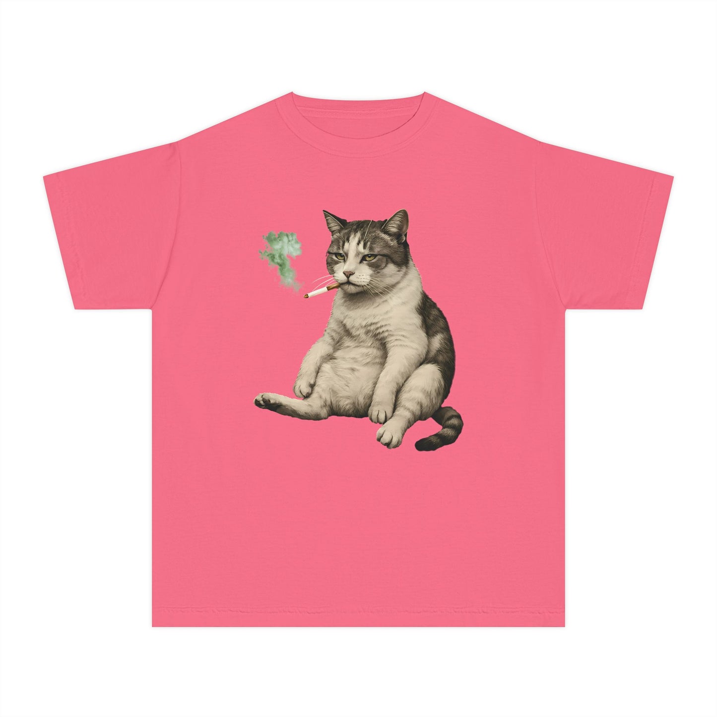 Chunky Cat Smoking Cigarette Gen Z Meme Graphic Kids T-Shirt Comfort Colors 9018