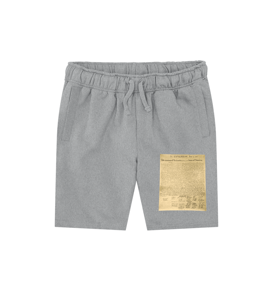 Athletic Grey 100% Organic Cotton Declaration of Independence Shorts for Limited Government Conservative Libertarians