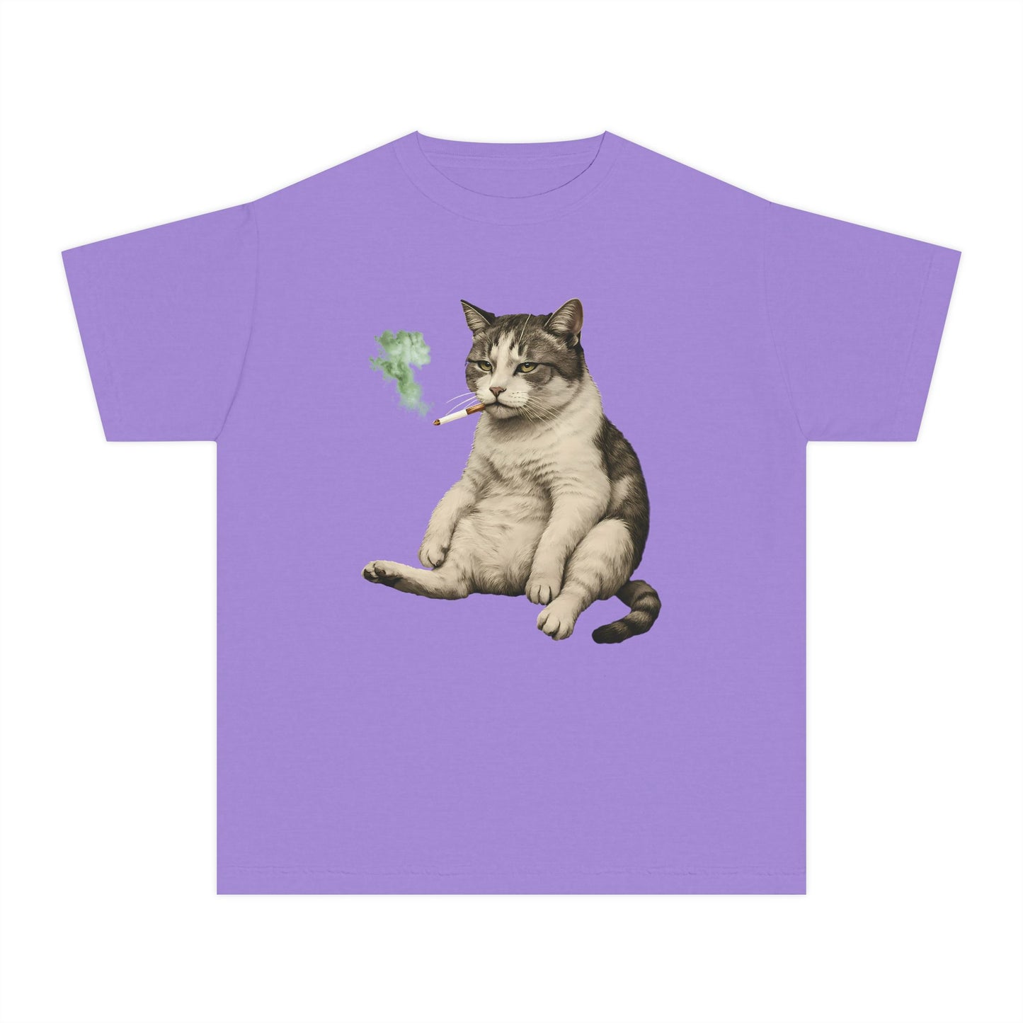 Chunky Cat Smoking Cigarette Gen Z Meme Graphic Kids T-Shirt Comfort Colors 9018