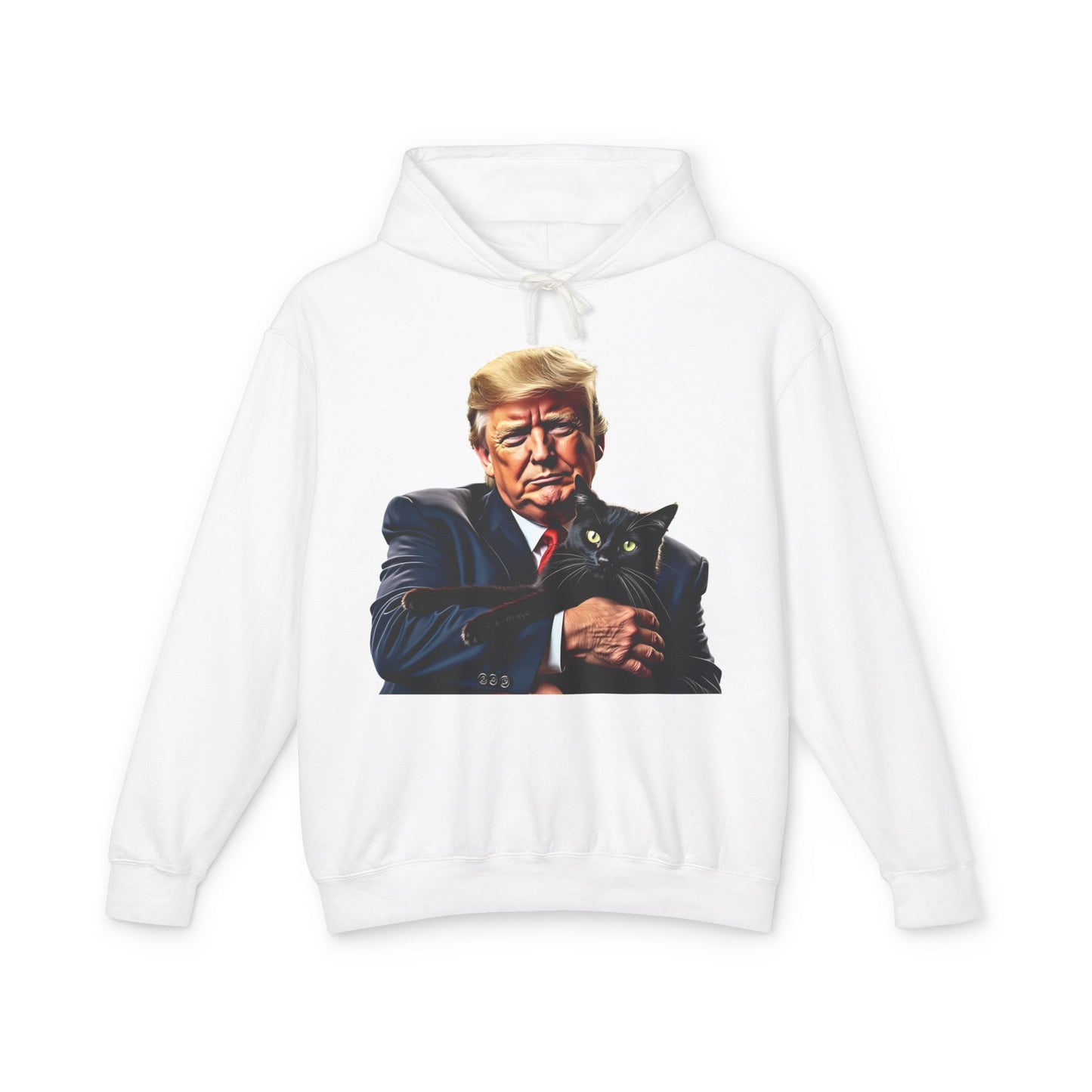 Donald Trump Holding Cat They're Eating the Cats Trump 2024 Funny Graphic Unisex 100% Cotton Hoodie (Lightweight)