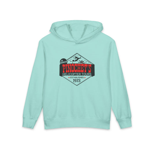 Pinochet's Helicopter Tours Anti-Communist Meme Graphic Kids Hooded Sweatshirt Comfort Colors 1467Y Hoodie