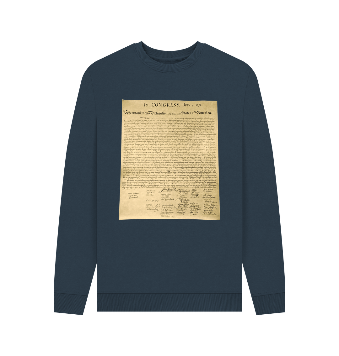 Navy Blue 100% Organic Cotton Declaration of Independence Sweatshirt for Limited Government Conservative Libertarians