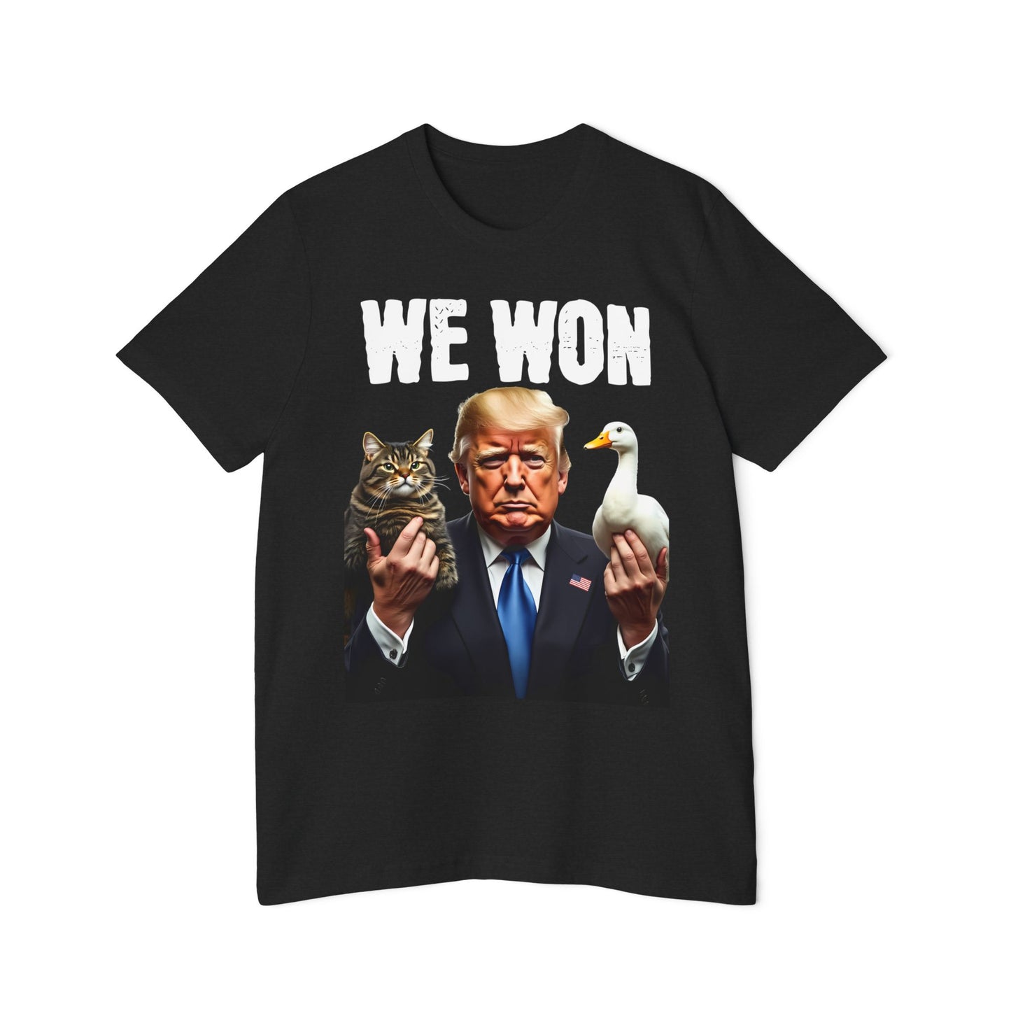 Trump 2024 We Won Shirt Funny Cat Duck Graphic Unisex 100% Cotton Made in USA T-Shirt