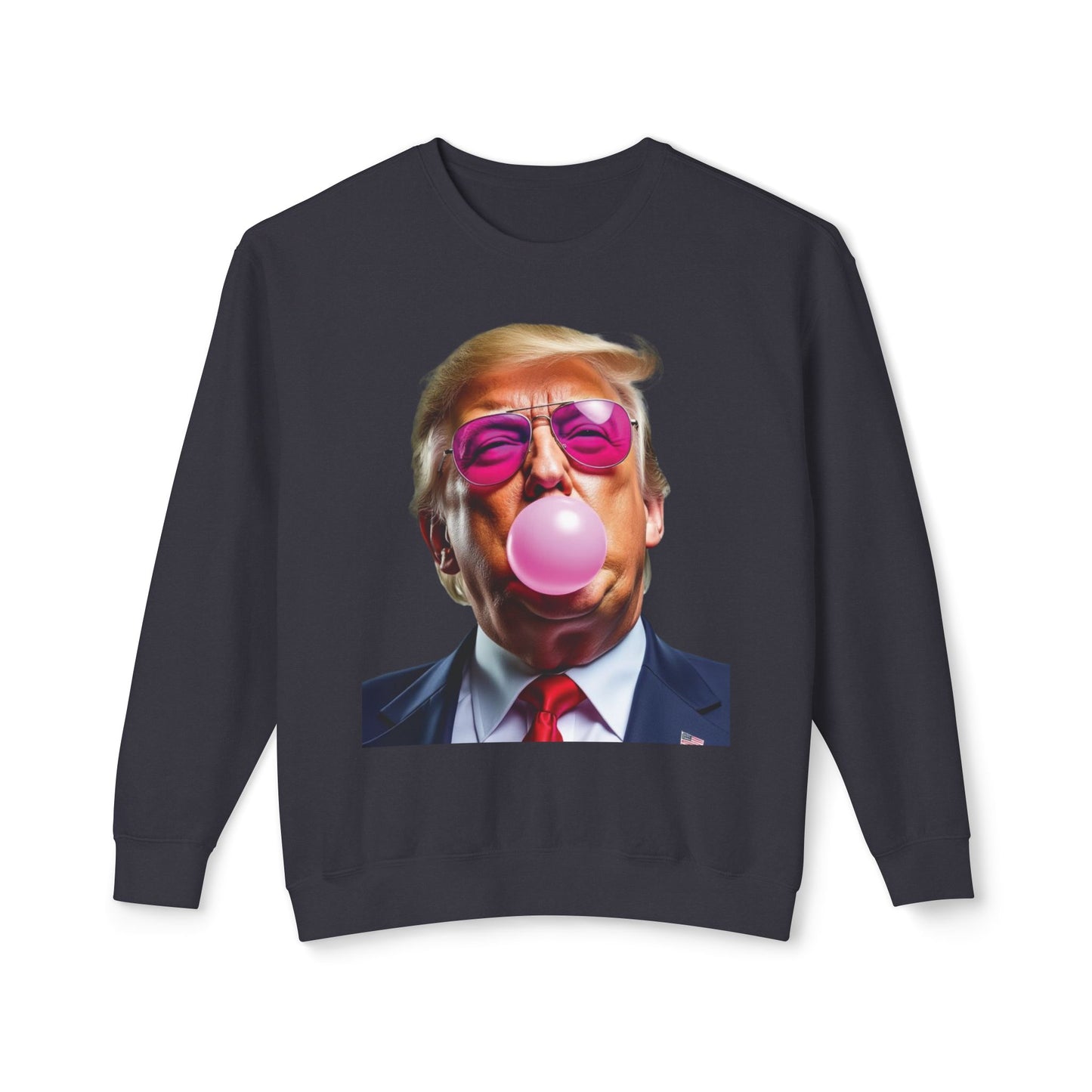 Donald Trump Blowing Bubble Gum Pink Sunglasses Funny Graphic Unisex 100% Cotton Sweatshirt (Lightweight)