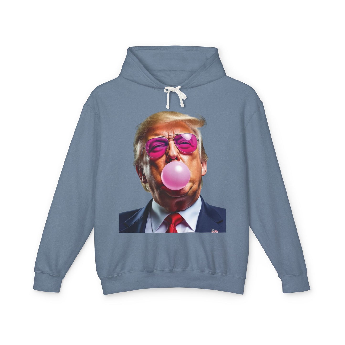 Donald Trump Blowing Bubble Gum Pink Sunglasses Funny Graphic Unisex 100% Cotton Hoodie (Lightweight)