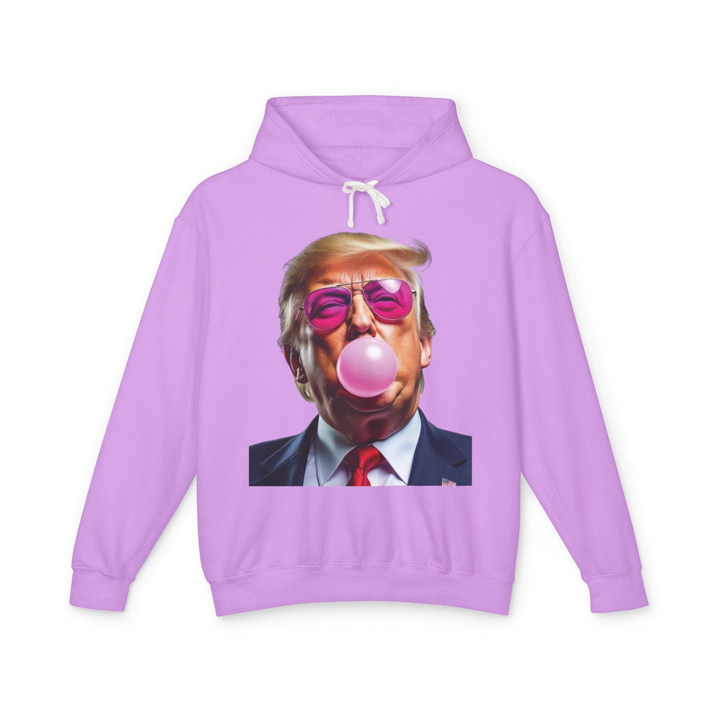 Donald Trump Blowing Bubble Gum Pink Sunglasses Funny Graphic Unisex 100% Cotton Hoodie (Lightweight)